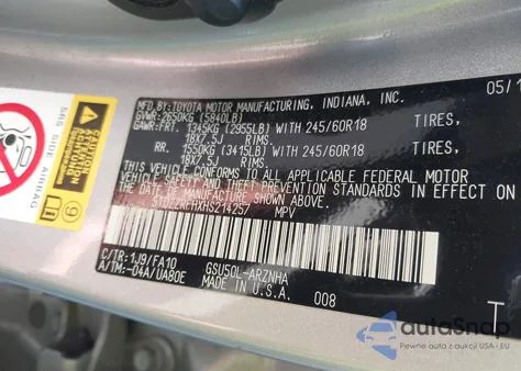 2017 Toyota Highlander Le Plus z USA, uszkodzony, nr VIN 5TDZZRFHXHS214257